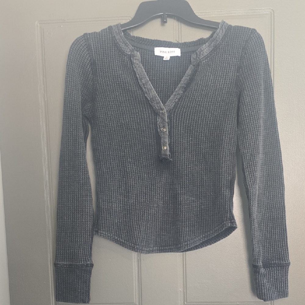 Gray Ribbed Long Sleeve Thermal Top